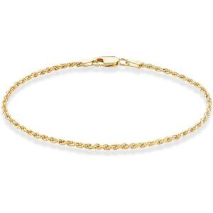 Mens Womens 18K Gold Plated Sterling Silver Rope Chain Bracelet Italian Jewelry
